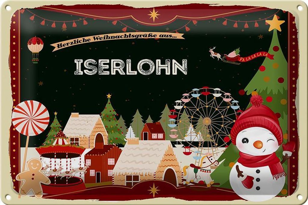 Blechschild Weihnachten Grüße ISERLOHN 30x20cm Produktbild 