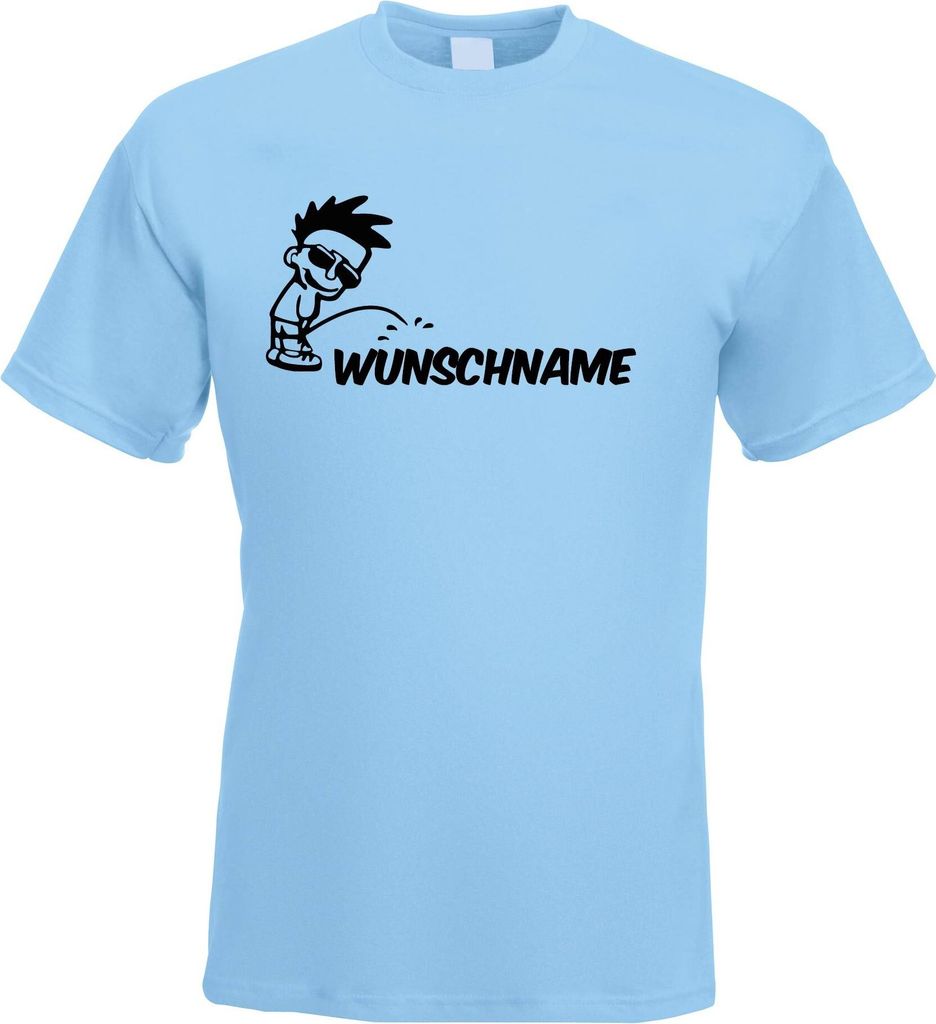 Kiwistar - T-Shirt Herren - himmelblau - S - Piss on - Junge mit Sonnenbrille - Pissmännchen - mit Wunschtext personalisiert - Geschenk Mann Vater...