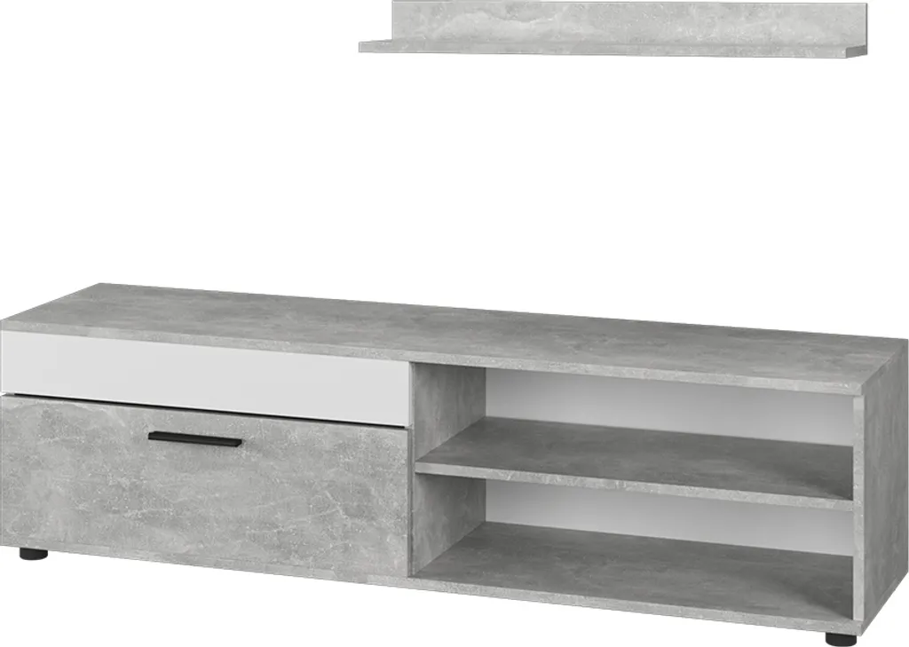 Lowboard et étagère Vicco Berno Béton et blanc, modèle 55459 compact