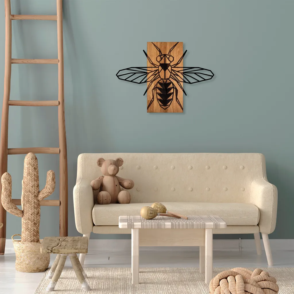 Wallity MA-SKL2290 Noce e Nero: Decorazione Parete Legno e Metallo 58x82
