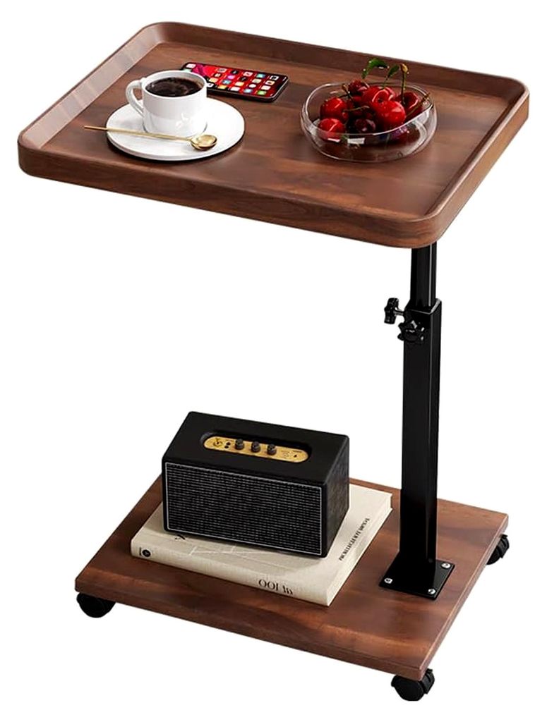 C-förmiger Beistelltisch, höhenverstellbar für Couch, Snacktisch für Sofa, Schlafzimmer, Wohnzimmer, Büro, Nachttisch mit 4 Rollen für kleine...