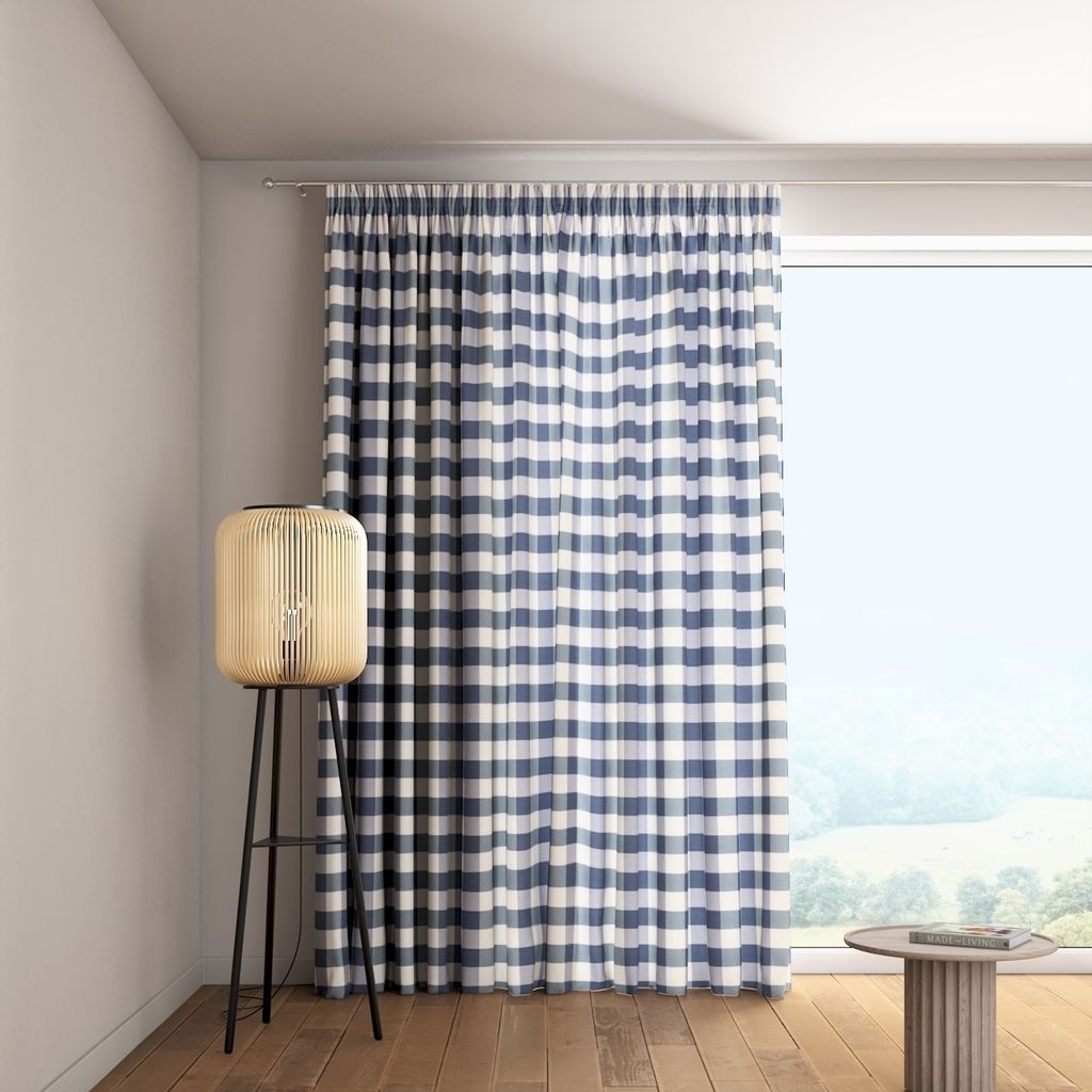 Dekoria Vorhang mit Kräuselband, weiss-dunkelblau kariert, 130 x 245 cm
