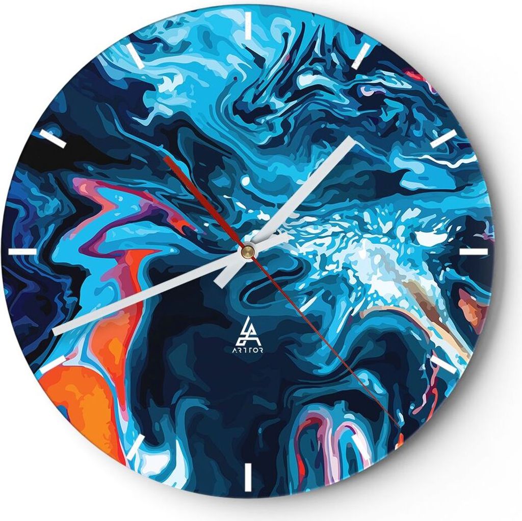 Wanduhr - Rund - Glasuhr - Abstraktion modern - 30x30cm - Schleichendes Uhrwerk - Lautlos - zum Aufhängen bereit - Dekoration Modern - Wanddekorat...