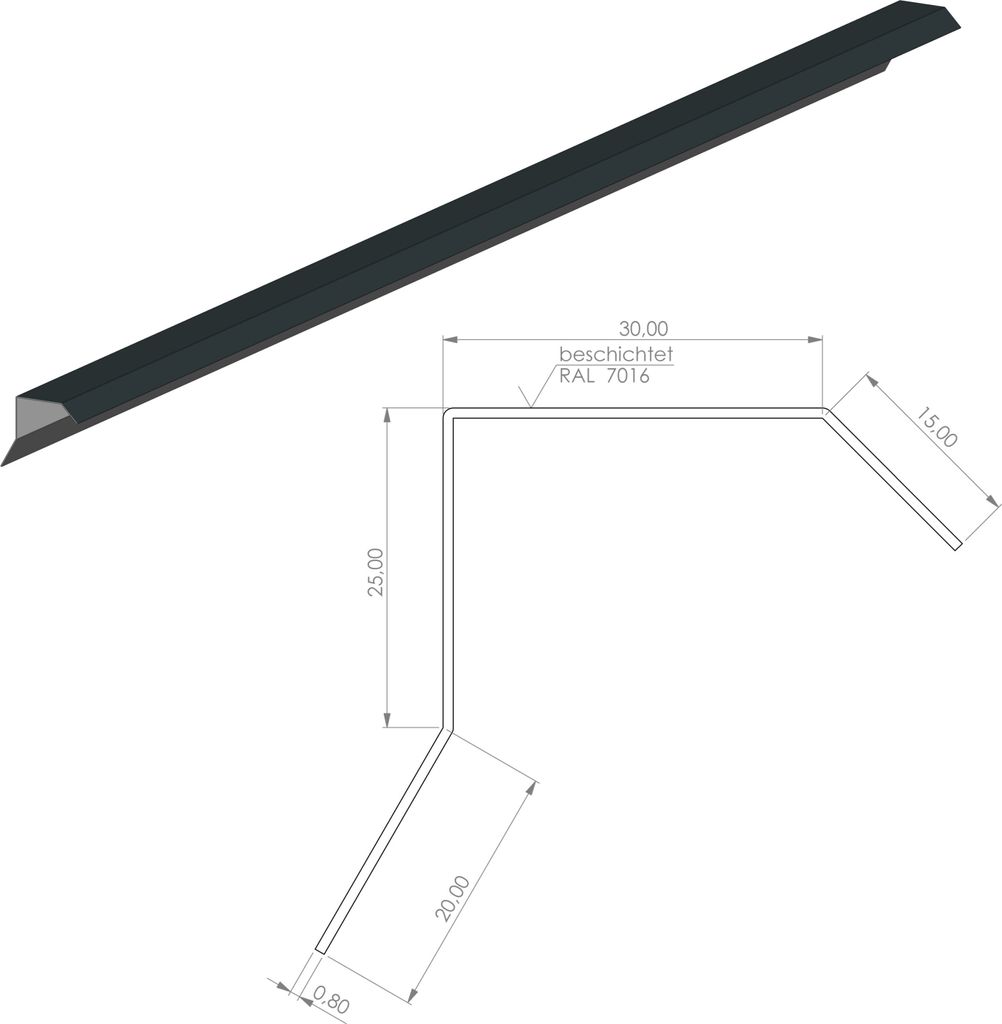 Blendenabdeckung für Flachdach Aluminium | 30mm Blende | Anthrazit 200cm | Dachblech Tropfkante Winkelblech Pultdach Gartenhaus