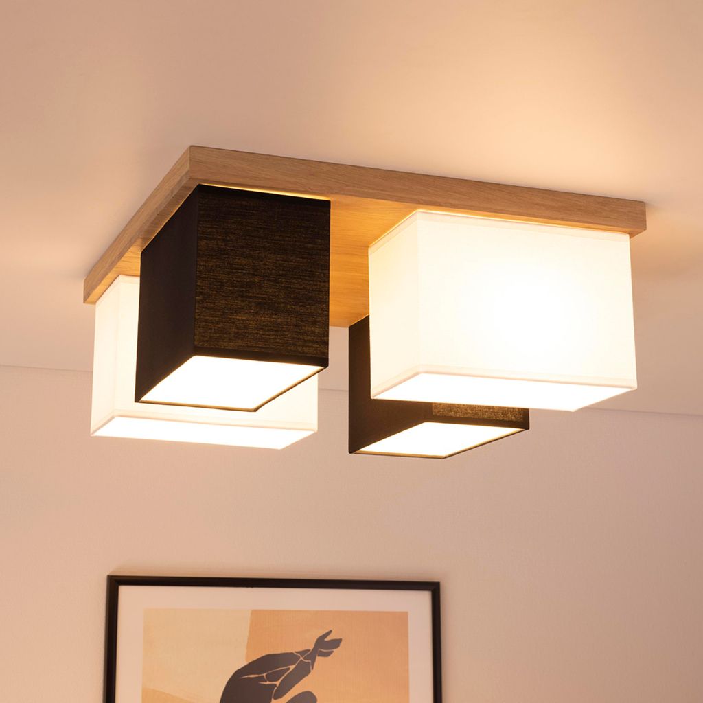 MeLiTec Deckenleuchte "Paloma", D129, aus Eiche Echtholz, creme/weiß und schwarz, moderne Deckenlampe