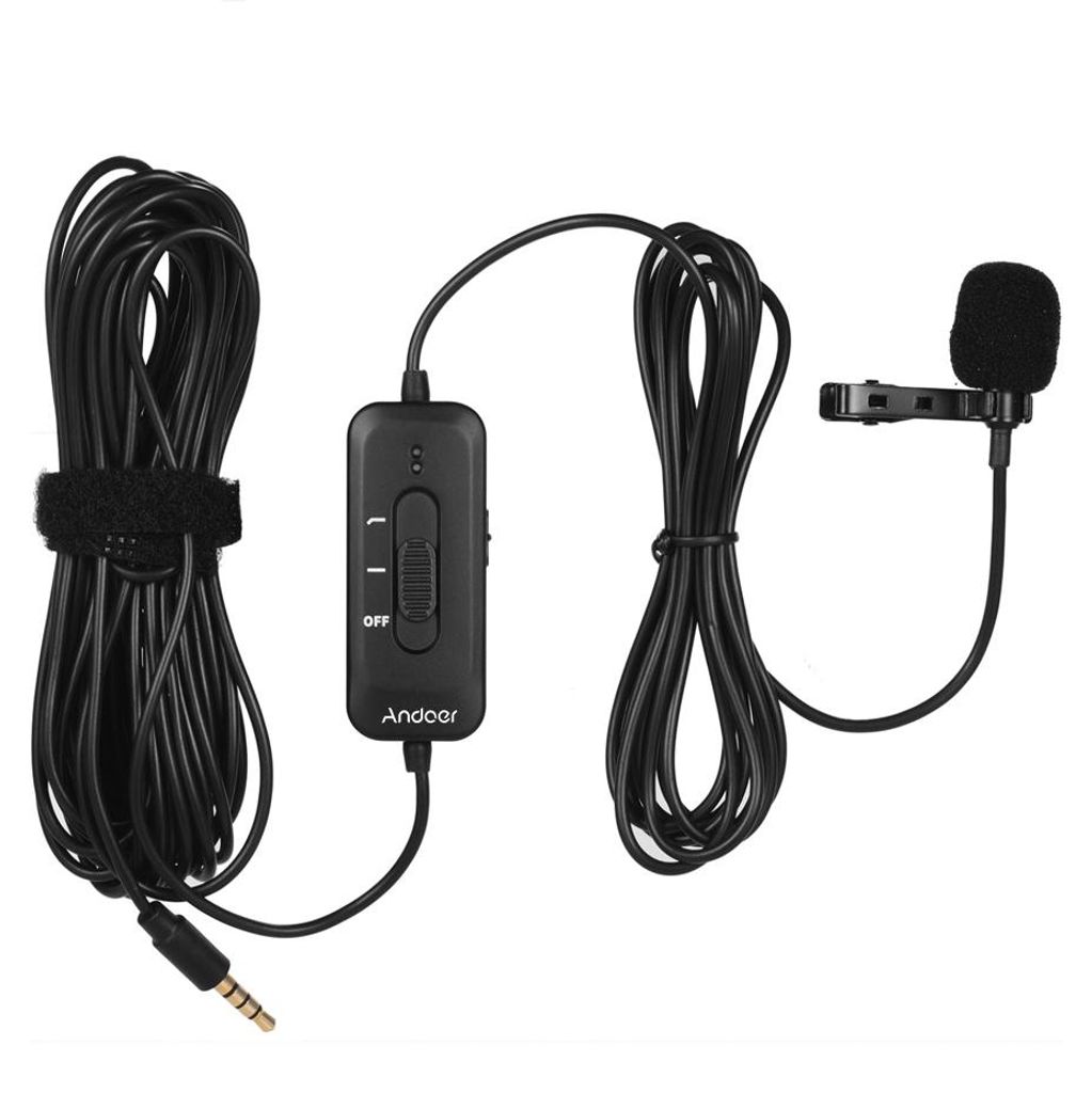 Andoer AD-M2 Omni-directional Clip-on Lavalier Microphone 3.5mm Plug Condenser Mic with 6.5mm Audio Adapter 8m Cable Length Super Sound for