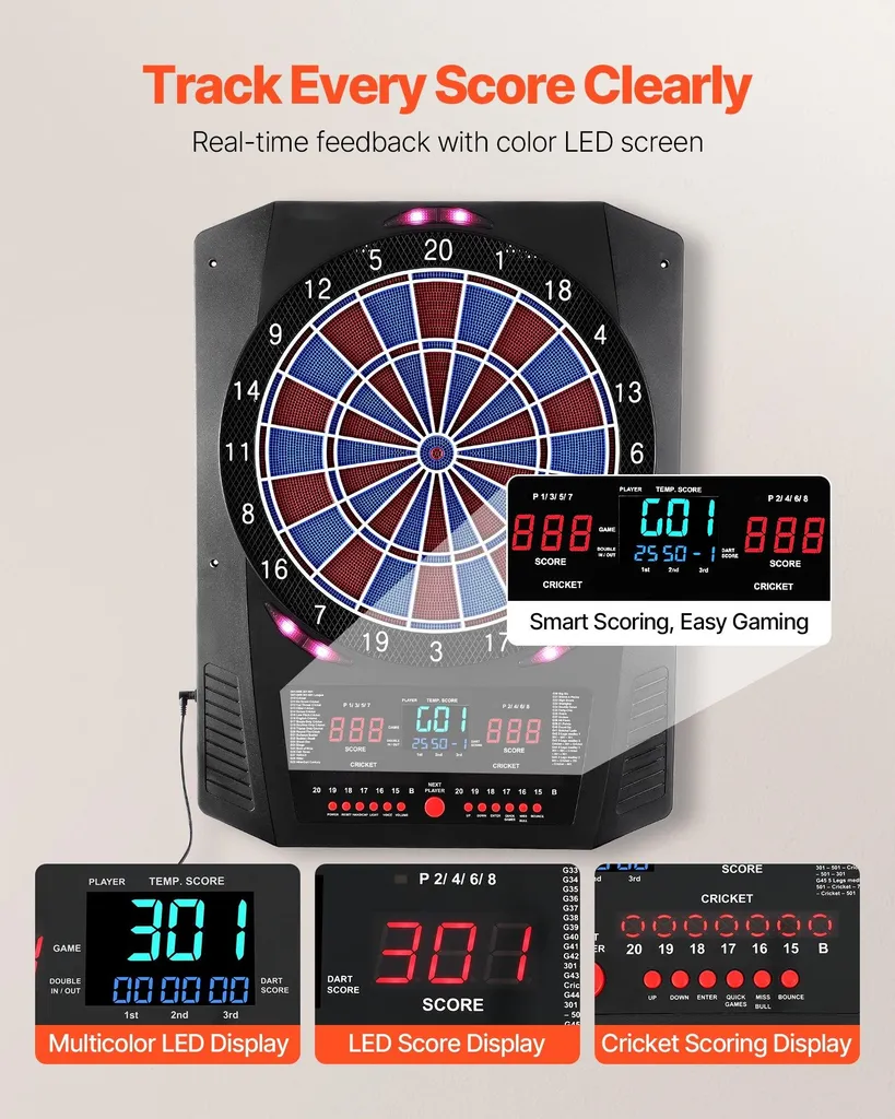 Jeu de fléchettes électronique 474 variantes et mode Cricket LED