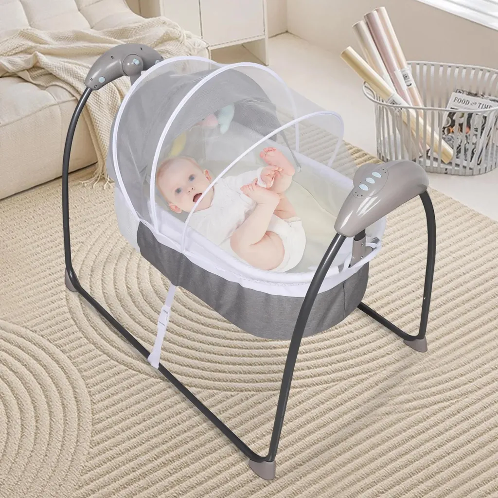Transat électrique bébé pour faciliter le sommeil avec télécommande gris