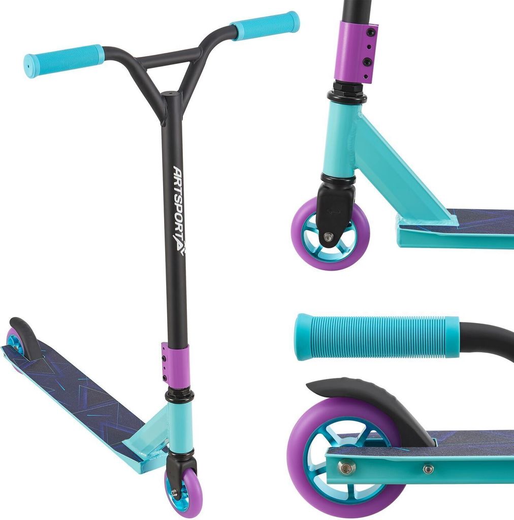 ArtSport Stunt Scooter Retro Purple - Trick Roller für Kinder & Jugendliche - 360° Lenker, 100 mm Alu Räder - Kinderroller Blau Lila Schwarz