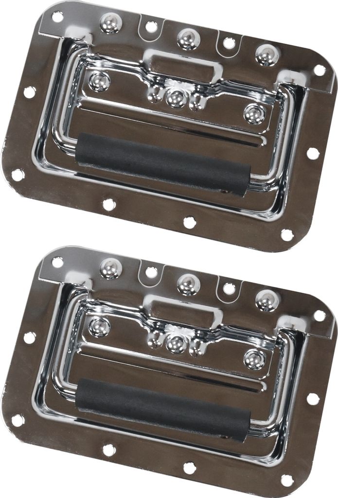 HMF 14992-09 Klappgriff Einbauschale 2er Set, verzinkter Stahl, Gefedert, 10-Loch, 16 x 10,7 cm, silber