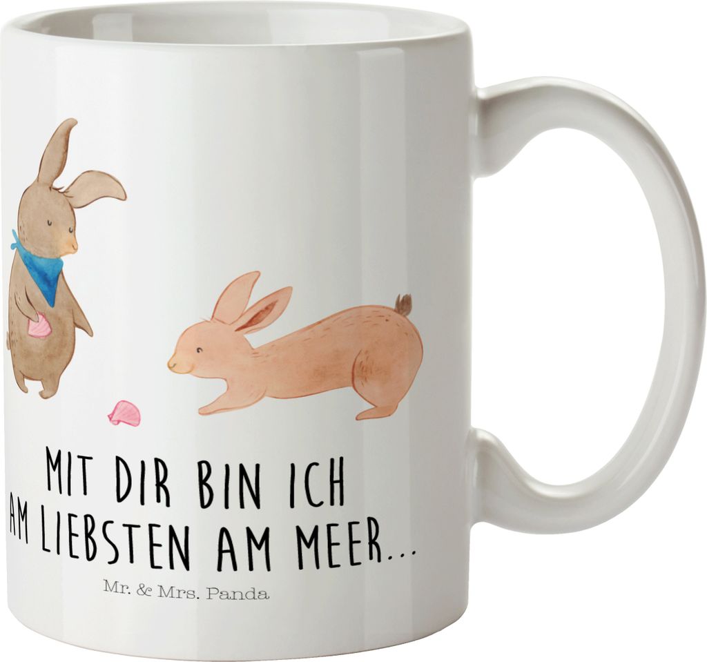 Mr. & Mrs. Panda Plastikbecher Hasen Muschel - Weiß - Geschenk, Kinderbecher, Pott, Muscheln, Muttertag, Trinklernbecher, Strand, Outdoor Tasse, H...