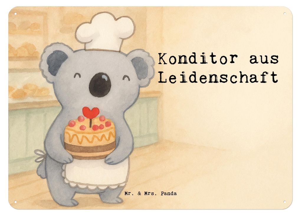 Mr. & Mrs. Panda Schild Konditor Leidenschaft Design DIN A5 - Weiß - Geschenk, Retro Blechschild, Spruch, Blechtafel, Lustig, Wandbild, Bäcker, M...