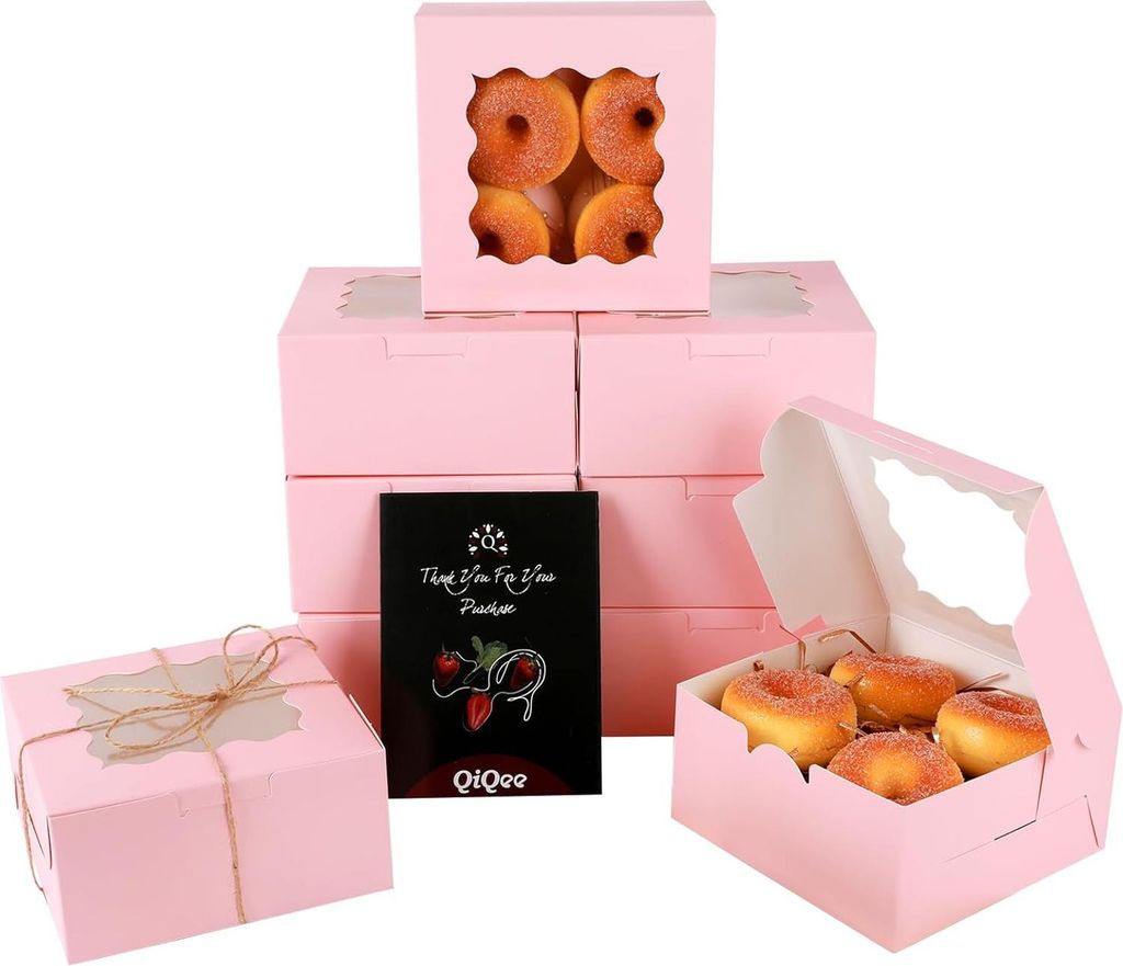 Rosa Keks-Boxen mit Fenster 15 Stück 15,2 * 15,2 * 7,6 cm Bäckerei Box Gebäck Box für Hochzeit, Geburtstag & Party (6 * 6 * 3")