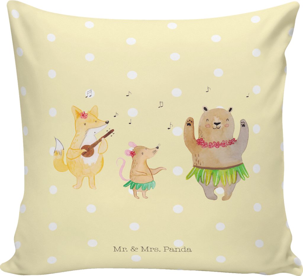 Mr. & Mrs. Panda Kissen 40x40 Waldtiere Aloha - Gelb Pastell - Geschenk, zier, Sofakissen, couch, Kuschel, Hase, Gute Laune, kuschelkissen, Bär, L...