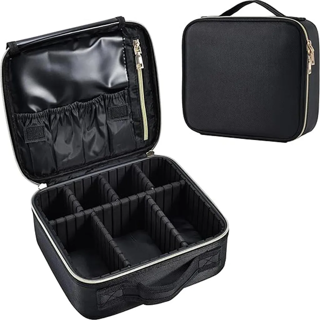 Trousse maquillage imperméable noire à compartiments personnalisables