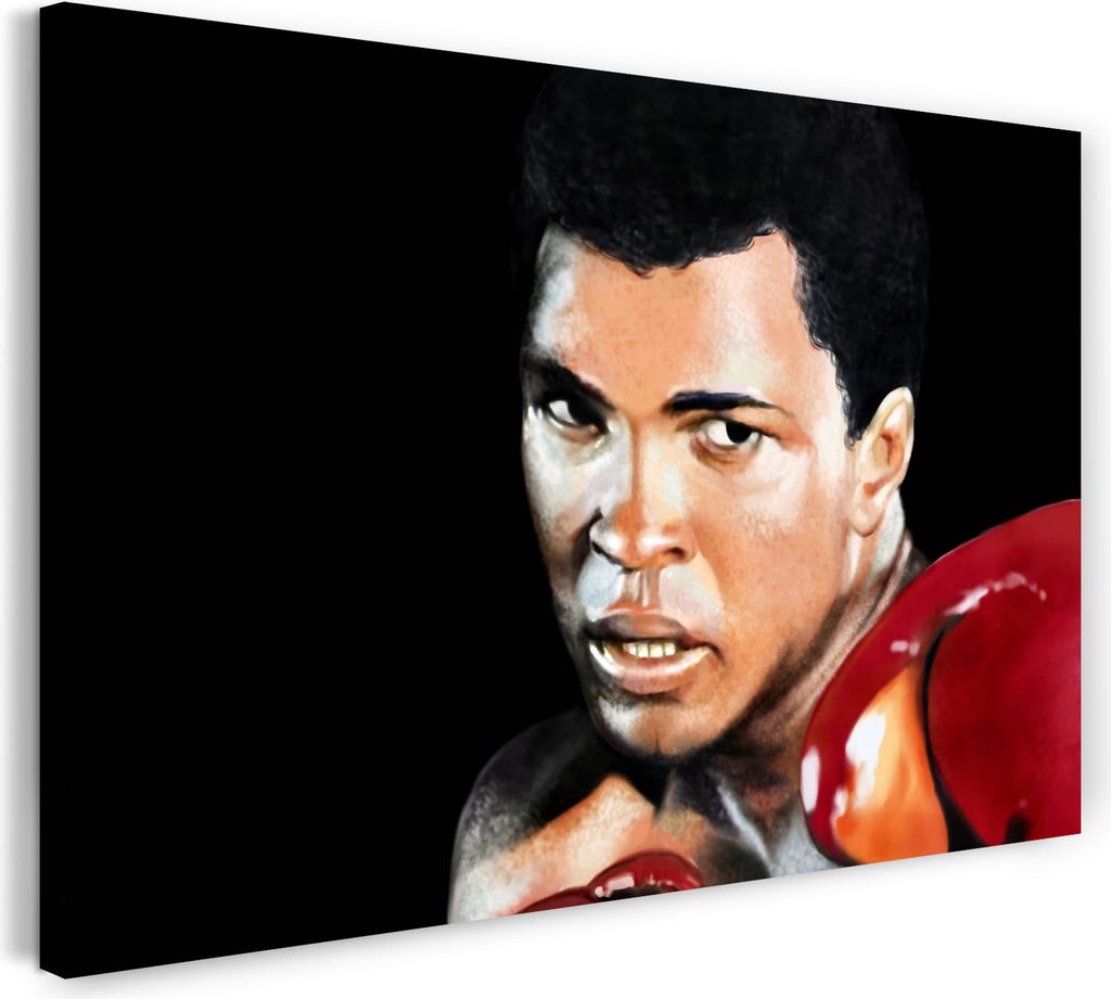 Leinwandbild (60x40cm): Muhammad Ali nach-gemalt rote Box-Handschuhe Potrait, echter Holz-Keilrahmen inkl. Aufhänger, handgefertigt in Deutschland