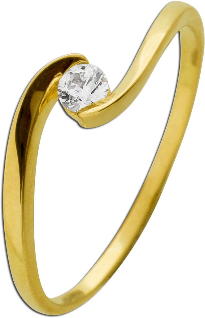 Verlobungsring Gelbgold 585 14K Solitär Diamant 0.13ct W SI 20