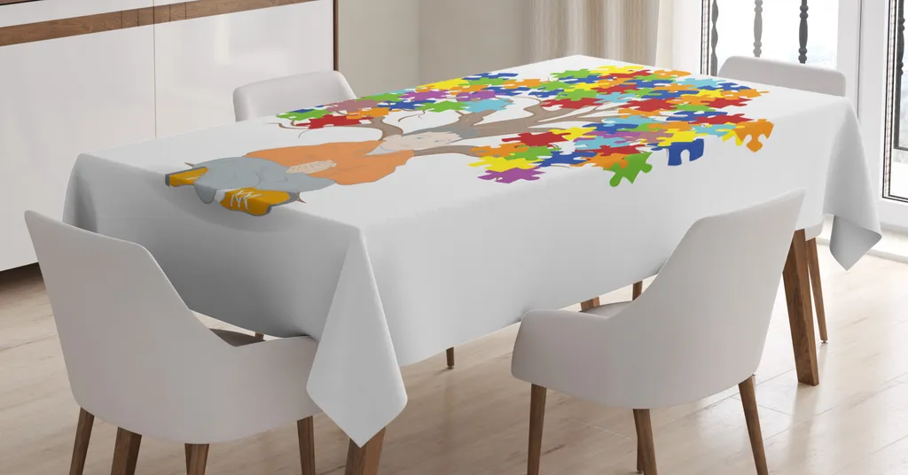 ABAKUHAUS Tovaglia sull'autismo, bambino seduto sotto un albero, stampa personalizzata con colori vivaci, lavabile, impermeabile, non sbiadisce, 140 x 200 cm, multicolore