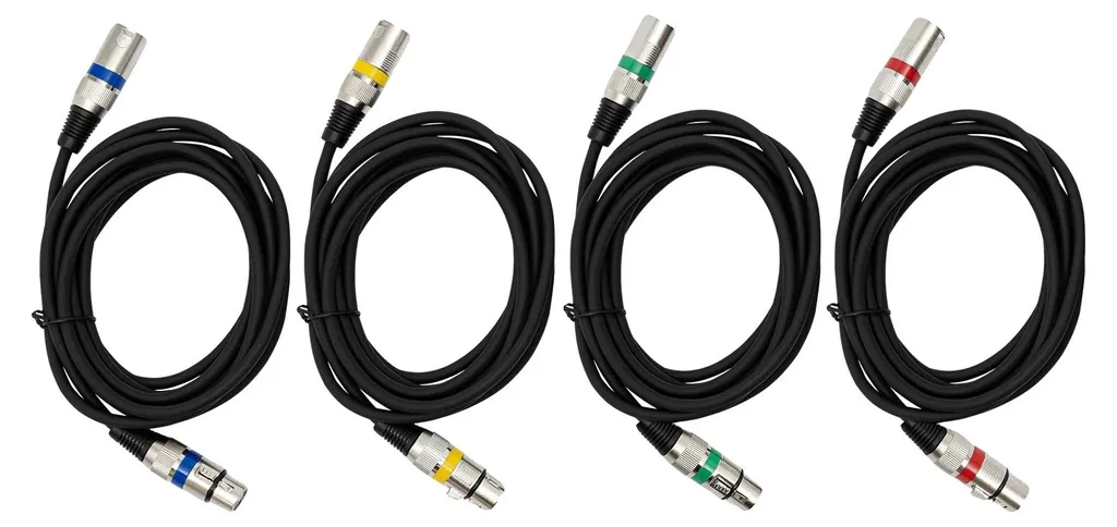 Câble DMX 3m lot de 4 noirs contre les interférences signal éclairage