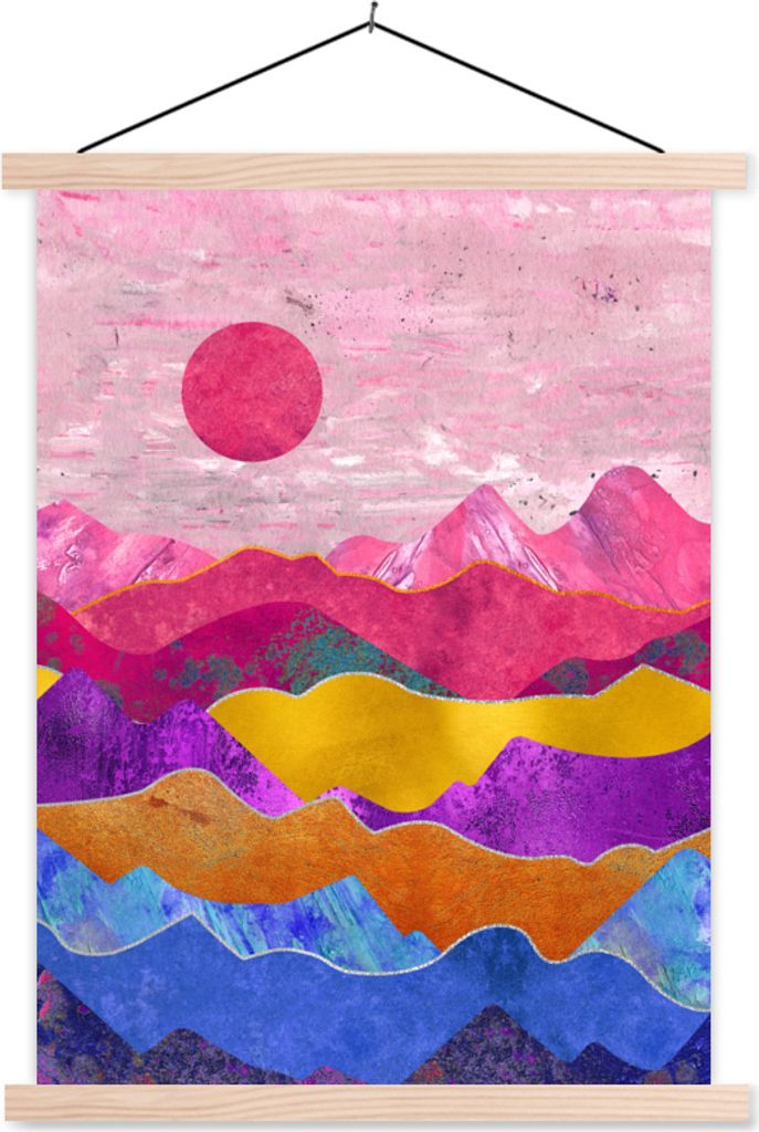 MuchoWow Textilposter Bi - Rosa - Marmor 60x80 cm mit holzfarbenen Rahmen - Wandbild