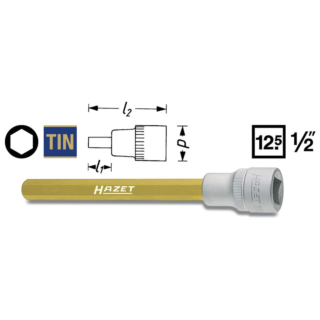 Steckschlüsseleinsatz 986LG-8 Antr.1/2Zoll Abtr.SW8mm TIN Inn.6k.Klingenl.42mm