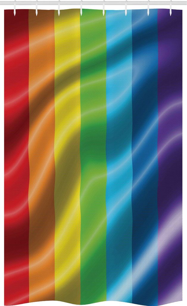 ABAKUHAUS Regenbogen Schmaler Duschvorhang, Stolz-Flagge inspiriertes Design, Badezimmer Deko Set aus Stoff mit Haken, 120 x 180 cm, Mehrfarbig