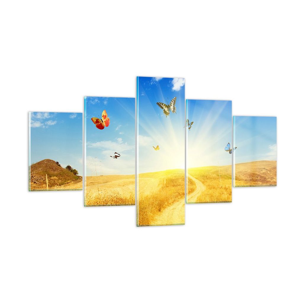 Bilder auf glas - Schmetterlinge Wiese Gras - 125x70cm - Glasbilder - Wandbilder - Kunstdruck - zum Aufhängen bereit - Wanddekoration aus Glas - G...