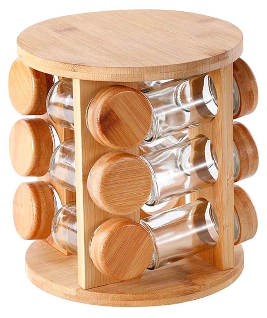 Gewürzregal aus Holz - Aufbewahrung für Küchenzucker | Drehbare Gewürzdosen für die Küche