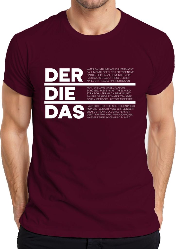 DER DIE DAS Deutsch Grammatik Artikel Lustig Spruch Ironie Sarkasmus Herren T-Shirt, Burgundy, XXL