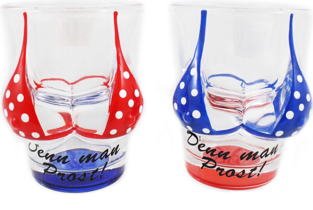 2er Set Schnapsglas/Shotglas Bikini rot/blau Denn man Prost! lustig H.: 6cm Füllmenge: 4cl/40ml
