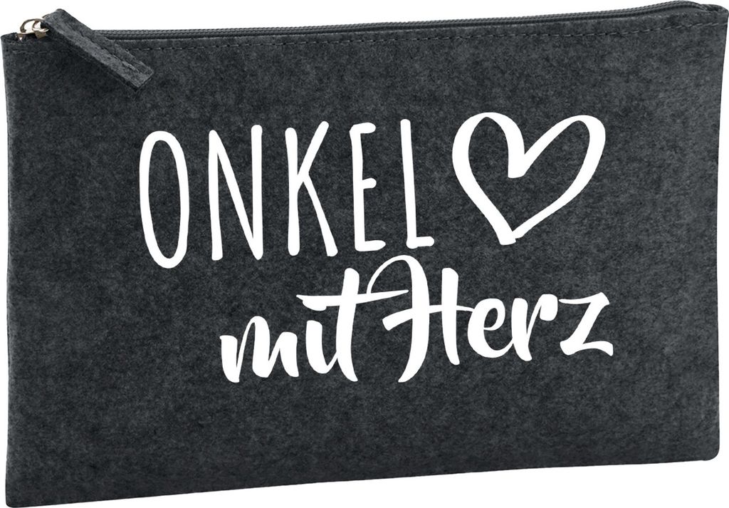 Huuraa Kulturbeutel Onkel mit Herz 1 Liter Charcoal Filz Kosmetiktasche Geschenkidee