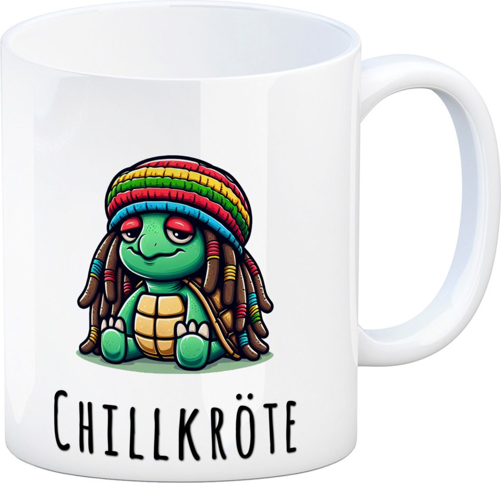 Schildkröte Rastafari Kaffeebecher mit Spruch Chillkröte
