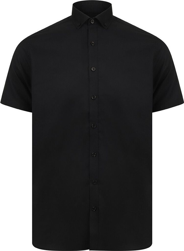 Henbury Herren Modern Kurzarm Oxford Hemd RW5425 (2XLS) (Schwarz)