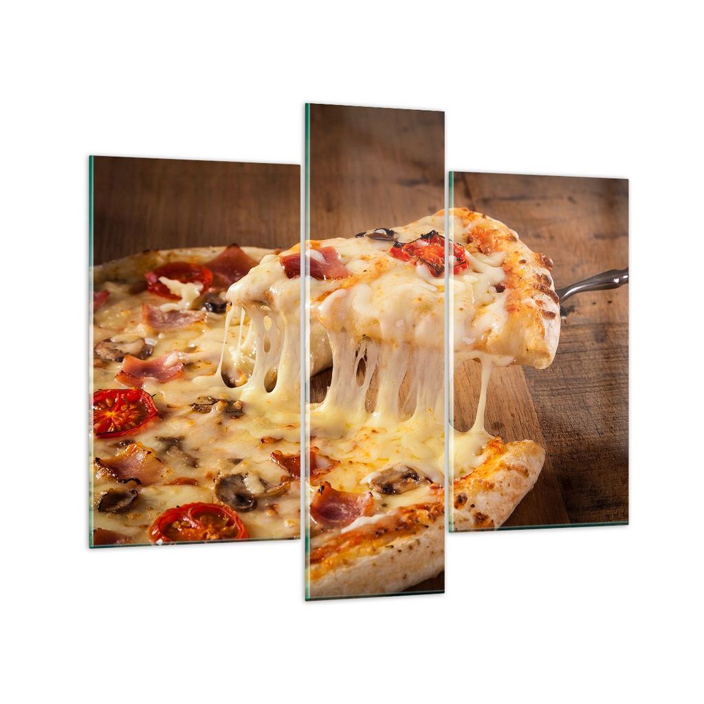 Bilder auf glas - Pizza Käse Tomaten - 95x80cm - Glasbilder - Wandbilder - Kunstdruck - zum Aufhängen bereit - Wanddekoration aus Glas - Glas Bil...