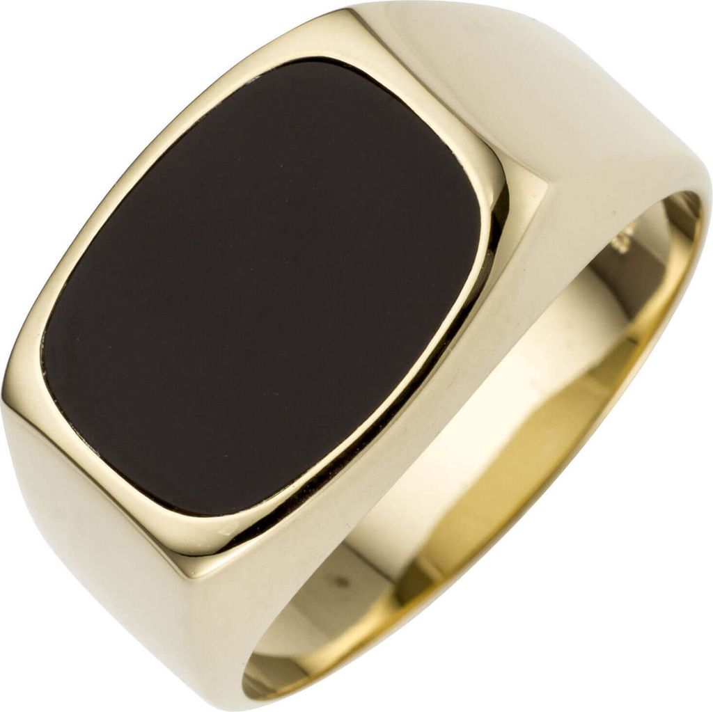 Herren Ring aus 585 Gold Gelbgold mit Onyx schwarz flach B: 12,2mm Innenumfang 64mm Ø20.4mm