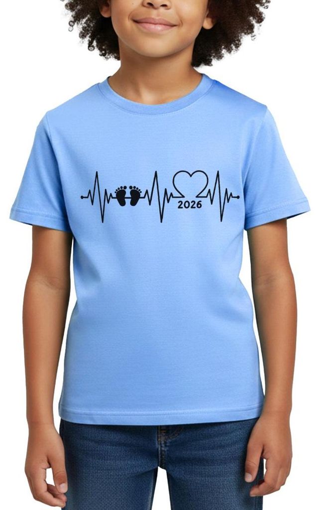 Spreadshirt Baby 2026 EKG Herzschlag Kinder T-Shirt, 110/116 (5-6 Jahre), Himmelblau
