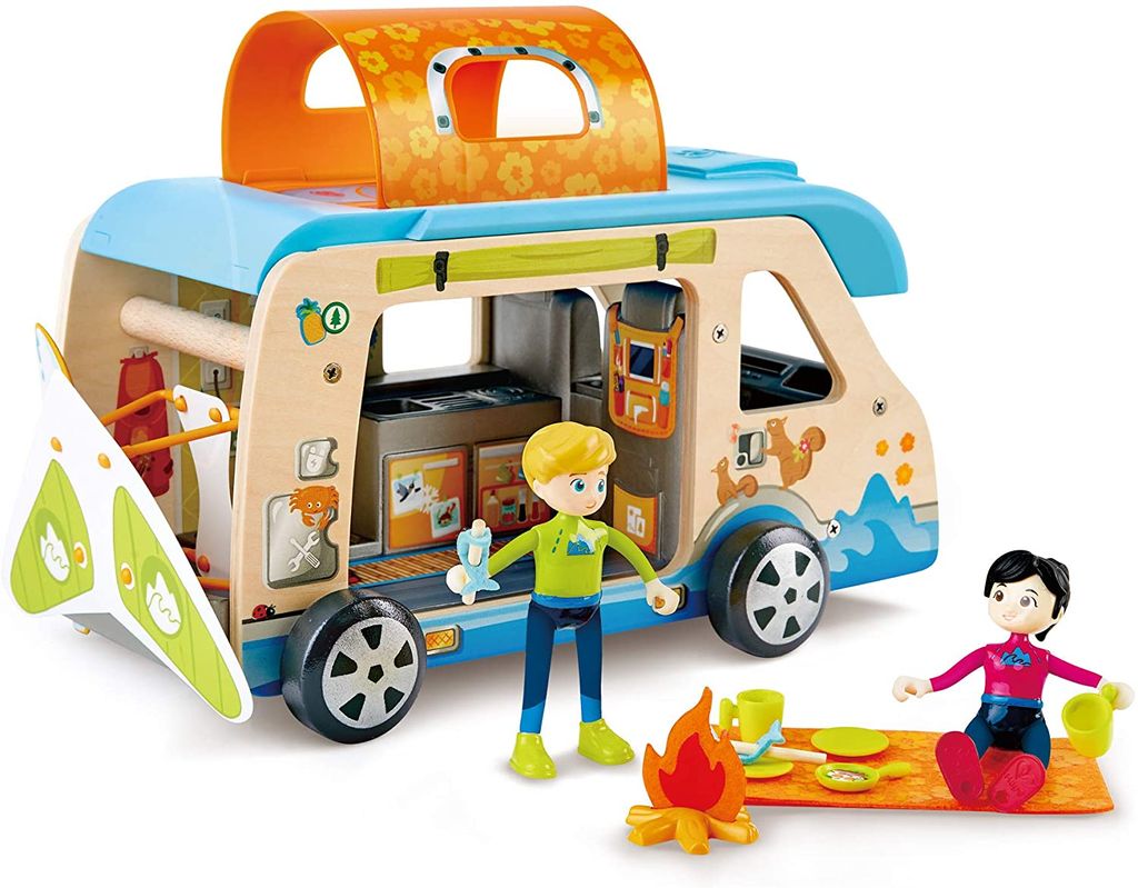 Hape Puppenhaus Abenteuerbus Holz Camper mit Zubehr