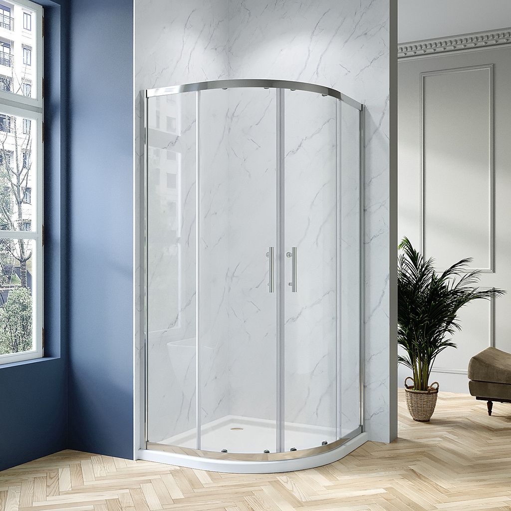 Runddusche 90x90 cm Duschkabine Viertelkreis Duschwand Glas Duschabtrennung Halbrund Schiebetür 5 + 6 mm Sicherheitsglas Klarglas Höhe 185cm