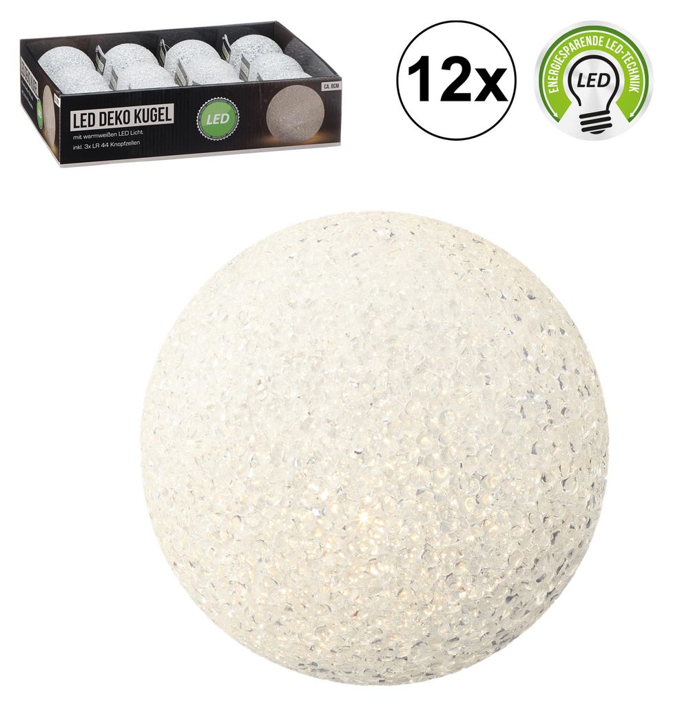 12x LED Deko Kugel "Soft", 6cm, Lampe, Deko, Gartendeko, Licht