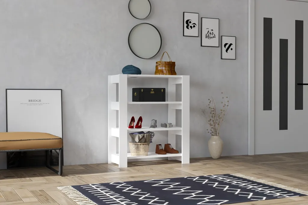 Rangement chaussures entrée blanc Duplo - Meuble de couloir gain de place
