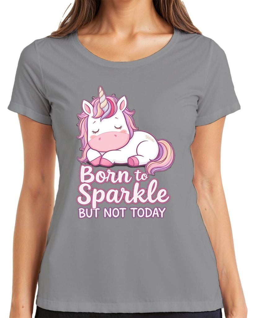 Born to Sparkle But Not Today Einhorn Kinder Geschenk niedlich Damen T-Shirt, Grau, 3XL