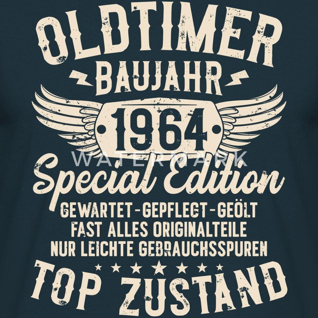 Spreadshirt Oldtimer Baujahr 1964 Jahrgang 60. Geburtstag Männer T-Shirt, XL, Navy