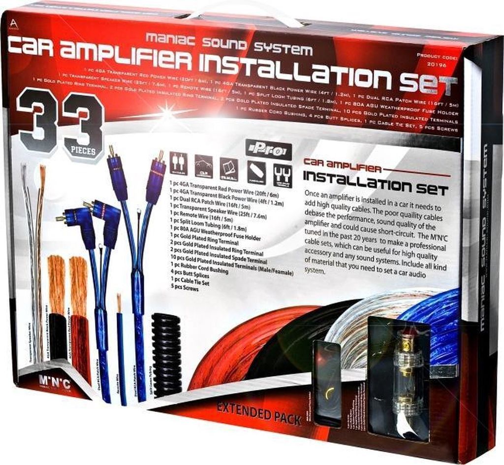 MNC Subwoofer-Kabel – Professionelles Subwoofer- und Verstärker-Verbindungsset – Kabel für Auto-Subwoofer – 33-teiliges Kabelset – 1200 W