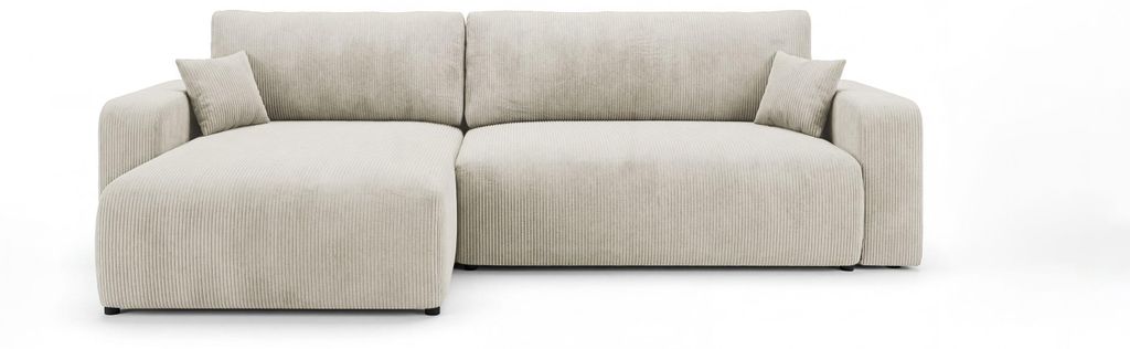 CORNERO Ecksofa mit schlaffunktion BERLIN links weiß Cord Poso 100 - Schlaffunktion, Bettkasten