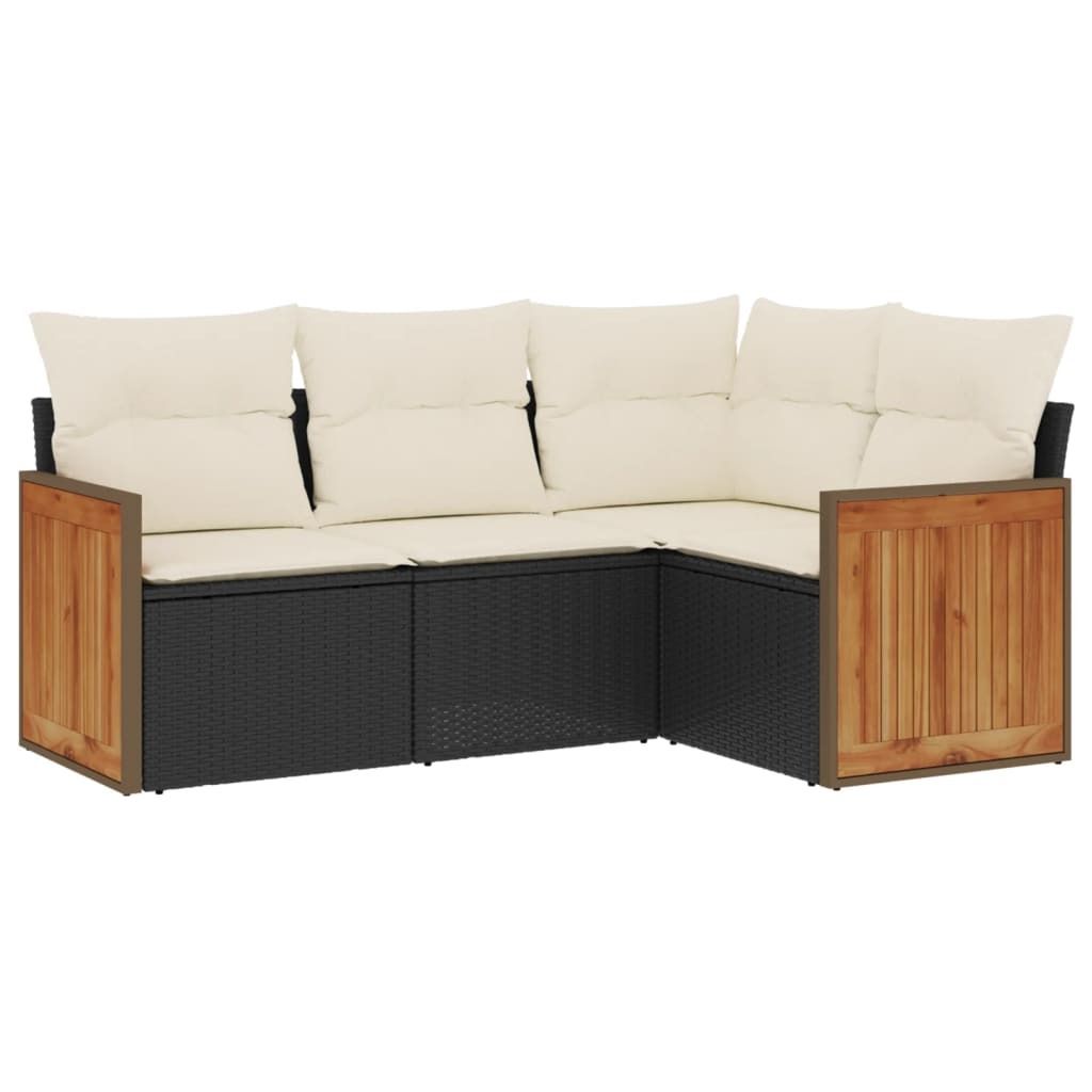 Gartenmöbel-Set, 4-tlg. Lounge-Sofa mit Stauraum, Poly Rattan Schwarz, Cremeweiße Kissen, Modular, UV-beständig, 110 kg Traglast pro Sitz