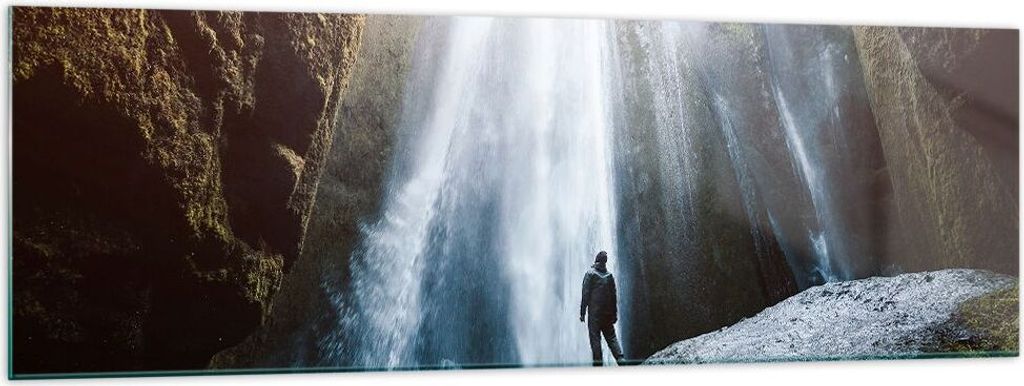 Bilder auf glas - Berg Wasserfall - 160x50cm - Glasbilder - Wandbilder - Kunstdruck - zum Aufhängen bereit - Wanddekoration aus Glas - Glas Bilder...