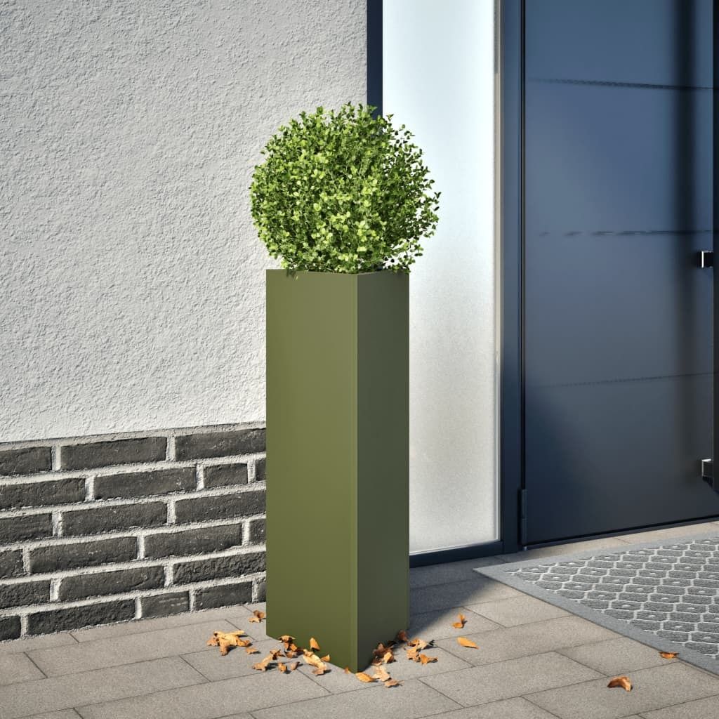 Maison Exclusive - Pflanzkübel Olivgrün Dreieckig 30x26x75 cm Stahl