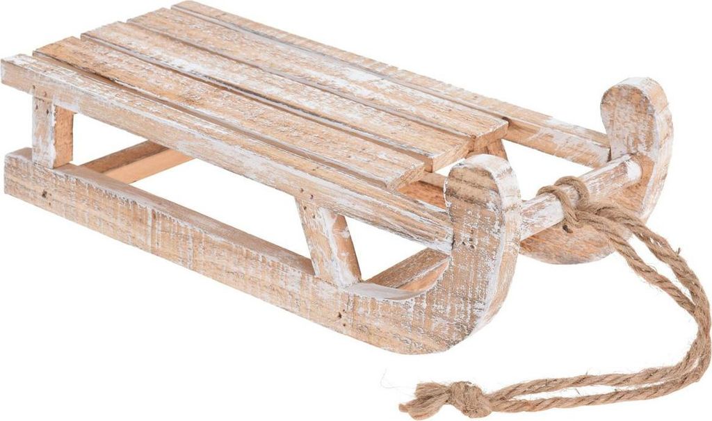 H&S Decoration | Dekorative Holzschlitten - Weihnachtsfigur - 30 x 14 x 11 cm - Braun - Dekorativer Schlitten - Gebleicht