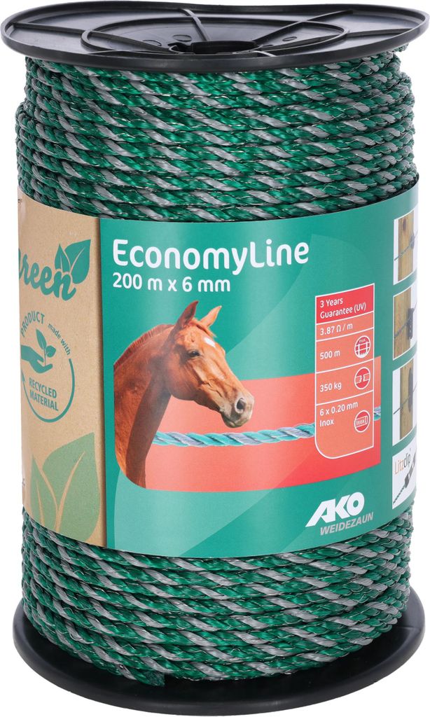 Corde EconomyLine, 200m, 6mm vert/gris, 6x0,2mm SSW, Recy. Image du produit 