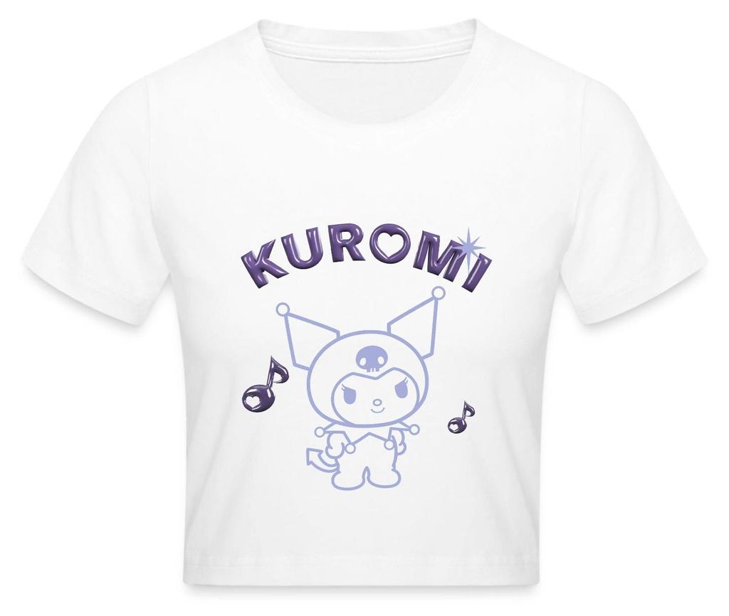 Spreadshirt Kuromi Outline Mit Chrome Schriftzug Crop Top, M, Weiß
